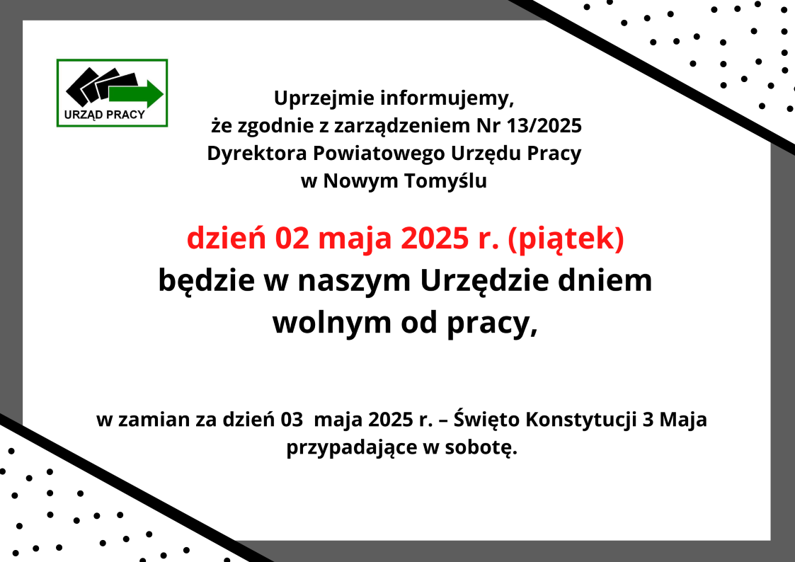 Zdjęcie artykułu Powiatowy Urząd Pracy NIECZYNNY 02.05.2025r.