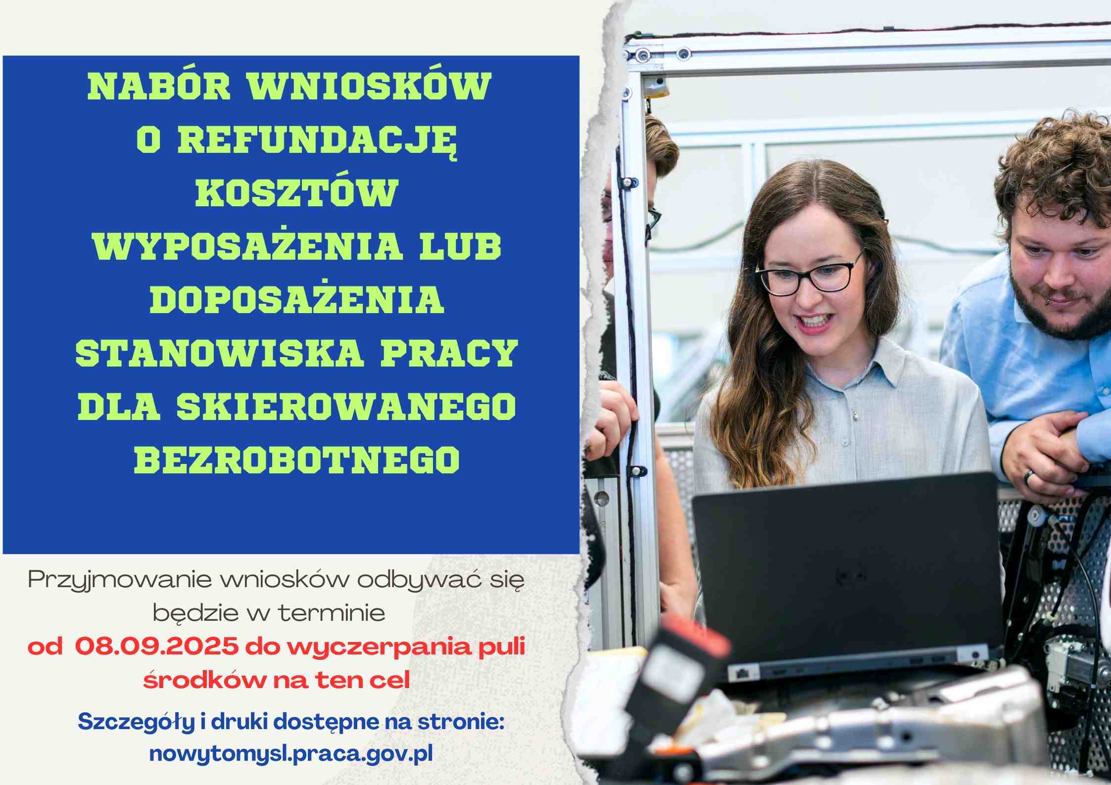Zdjęcie artykułu Nabór wniosków o refundację kosztów wyposażenia lub doposażenia stanowiska pracy dla skierowanego bezrobotnego