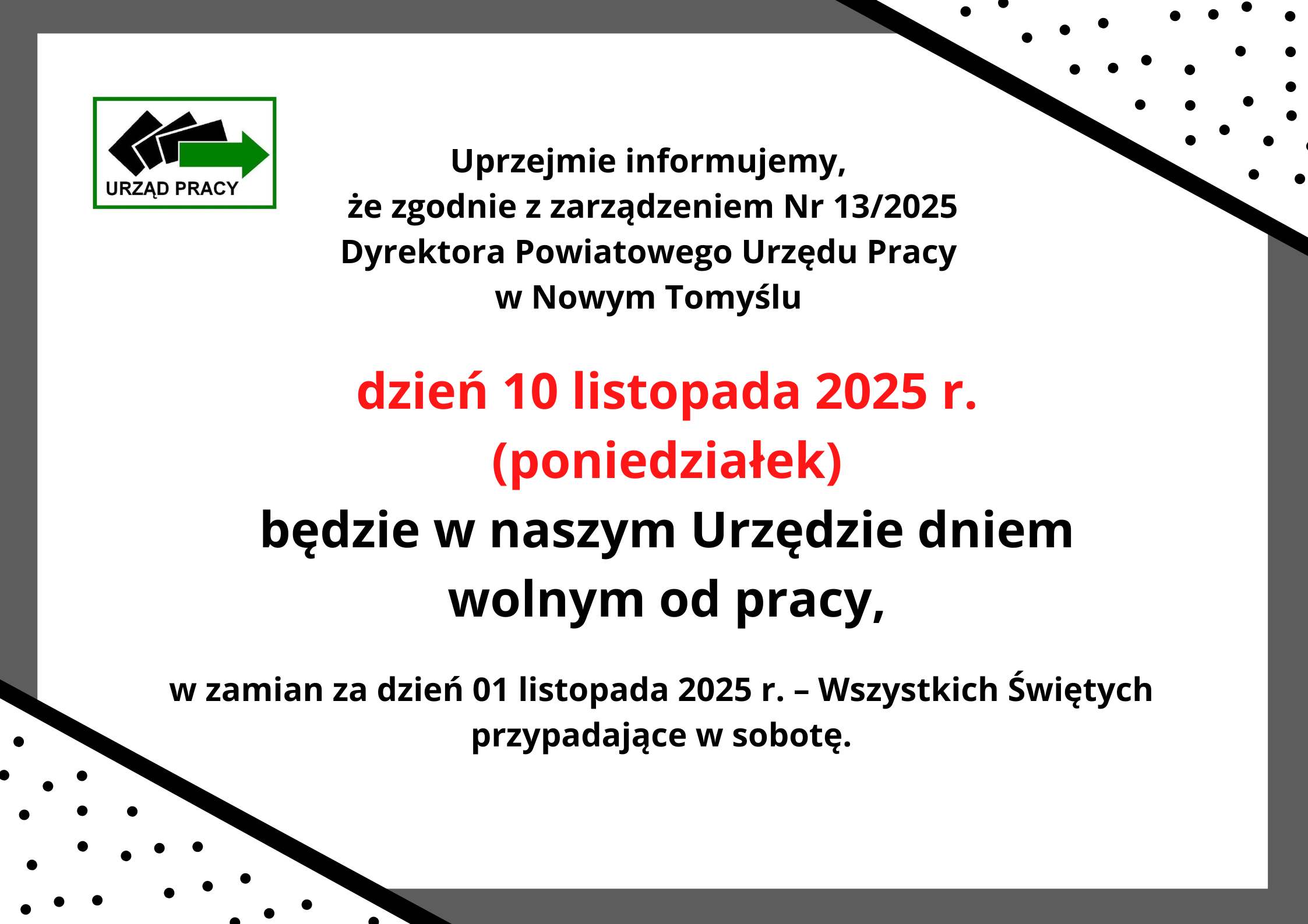 Zdjęcie artykułu Powiatowy Urząd Pracy NIECZYNNY 10.11.2025r.