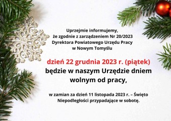 Zdjęcie artykułu Powiatowy Urząd Pracy NIECZYNNY 22.12.2023r.