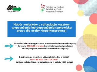 Zdjęcie artykułu Nabór wniosków o refundację kosztów wyposażenia lub...