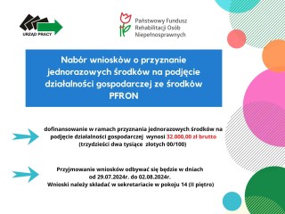 Zdjęcie artykułu Nabór wniosków o przyznanie jednorazowych środków na...